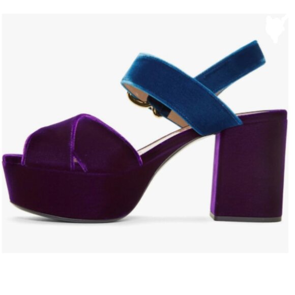 FSJ Purple Peep Toe Chunky High Heels Platform Sandals Ankle Strap Velvet Shoes - Picture 1 of 8